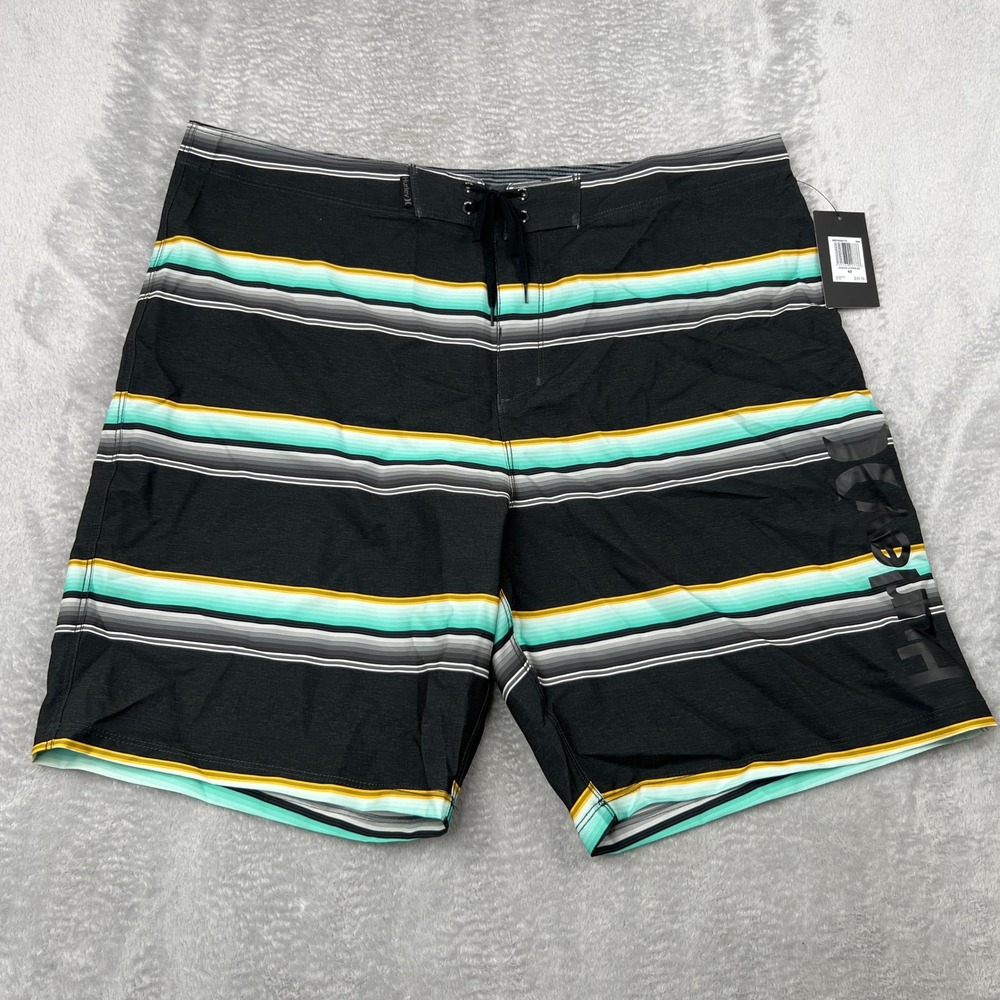 Hurley Men Serape Stripe Board Short Black Teal Yellow Swim Trunks MBS0008770 40